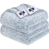Sealy Electric Blanket Queen Size, Dual Control Soft Sherpa Heated Blanket with 10 Heating Levels & 1 to 12 Hours Auto-Off Settings Over-Heated Protection 84"x90" Machine Washable, Blue