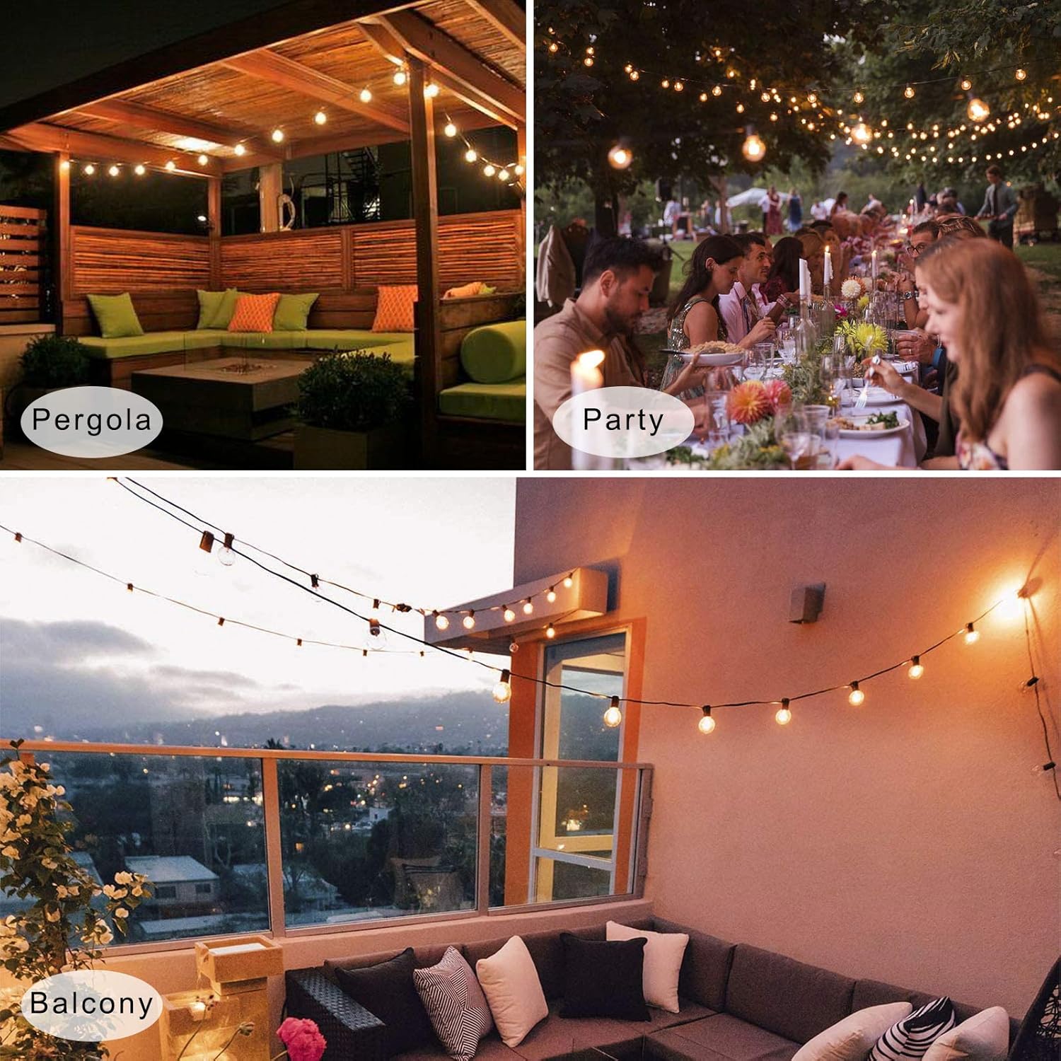 AVANLO 2 Pack 30Ft G40 Globe String Lights with 60 Clear Bulbs & 8 Spare Bulbs, Outdoor Patio, Backyard Hanging Lights or Indoor Room Decor Lights, Weatherproof IP44, 1.8M Extension Line, UL Listed : Garden & Outdoor