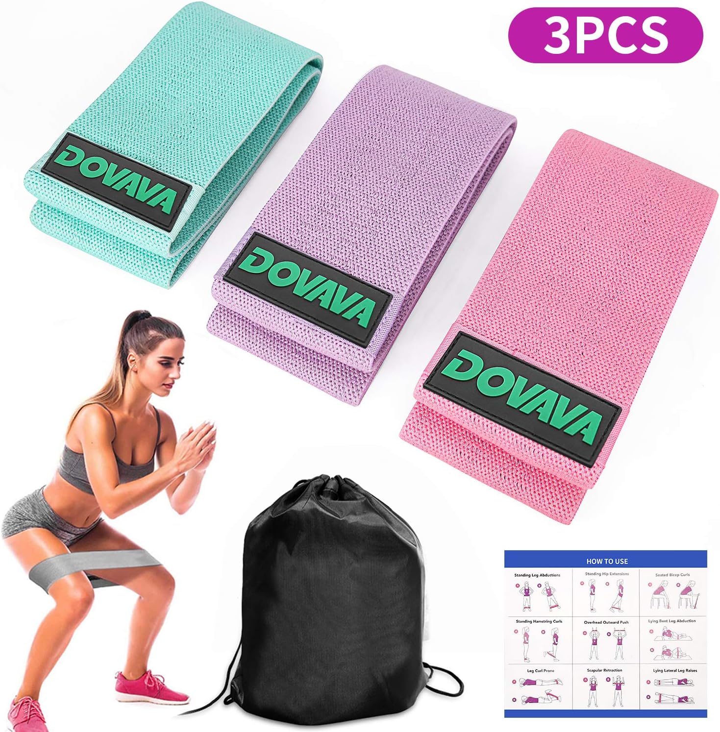 Elastic Resistance Band (3 pcs) Durable Non-slip Design for Whole-body exercising and Fitness Yoga with Free Carrying Bag