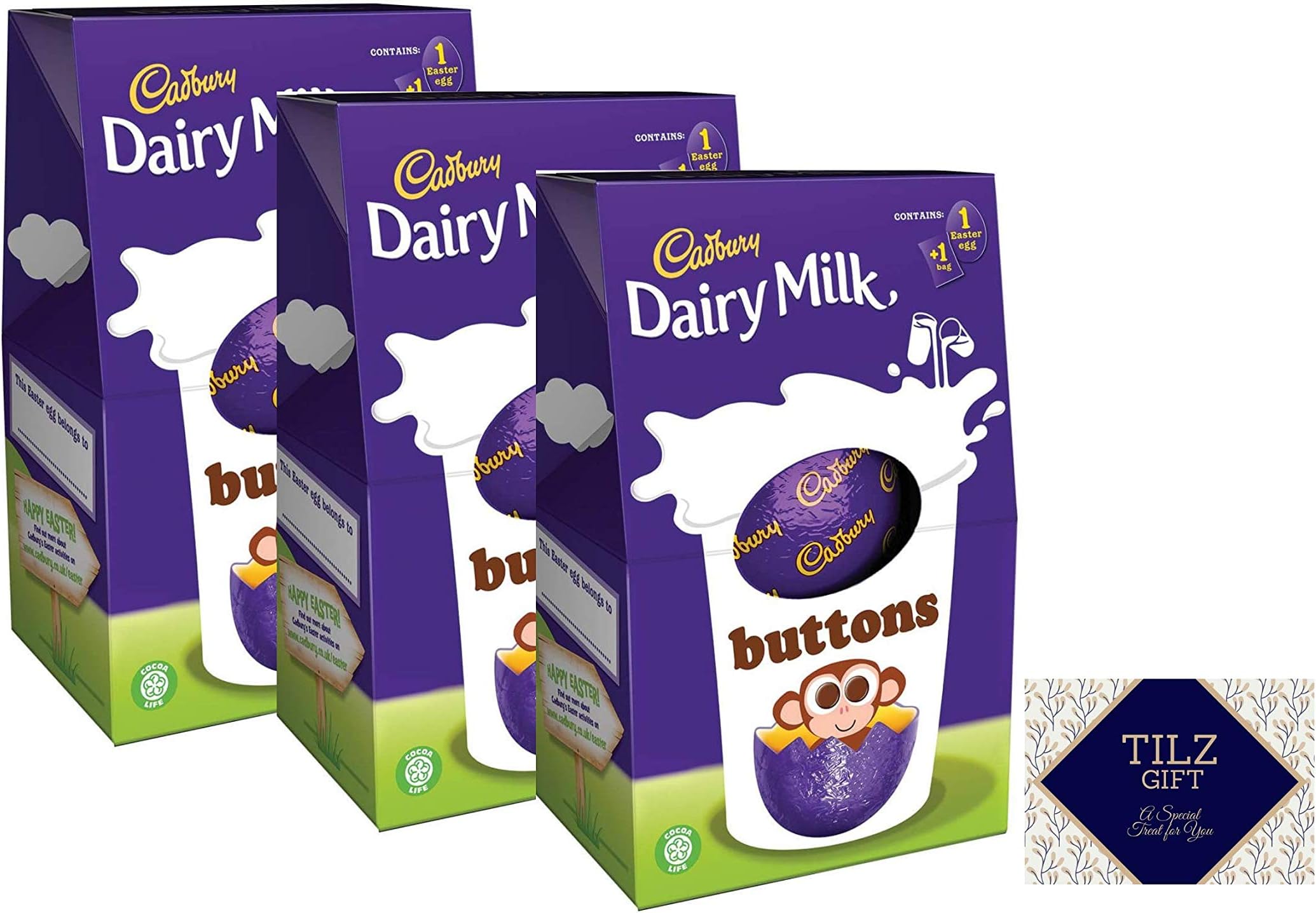Easter Eggs Bulk - Cadbury Dairy Milk 128G Easter Egg Bundle Pack of 3 Medium Eggs With Tilz Happy Easter Postcard (Cadbury Diary Milk)