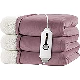 RALYSUN Electric Heated Blanket Twin Size 62"x84" - Dual-Sided with Microplush & Sherpa Fabric, 4 Heat Settings & 10 Hours Auto Off, Machine Washable - Berry