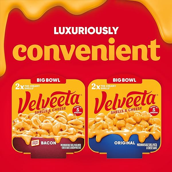VELVEETA SHELLS & CHEESE ORIGINAL SHELL PASTA WITH 2X THE CREAMY SHELLS BIG BOWL MICROWAVE MEAL, 5 OZ TRAY