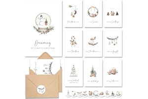 AUDREE Christmas Cards With Envelopes & Matching Stickers (20 Pack 4"x6") - Assortment Boxed Holiday Cards - Thoughtful Gift Idea for Friends and Family - Perfect for Happy Holidays Card, Xmas Card