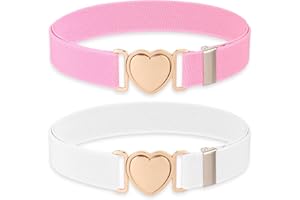 BOHUIZ 2 Pack Girls Elastic Belts, Adjustable Kids Belt Heart-Shaped Metal Buckle Waist Belt for Dress Pants Jeans