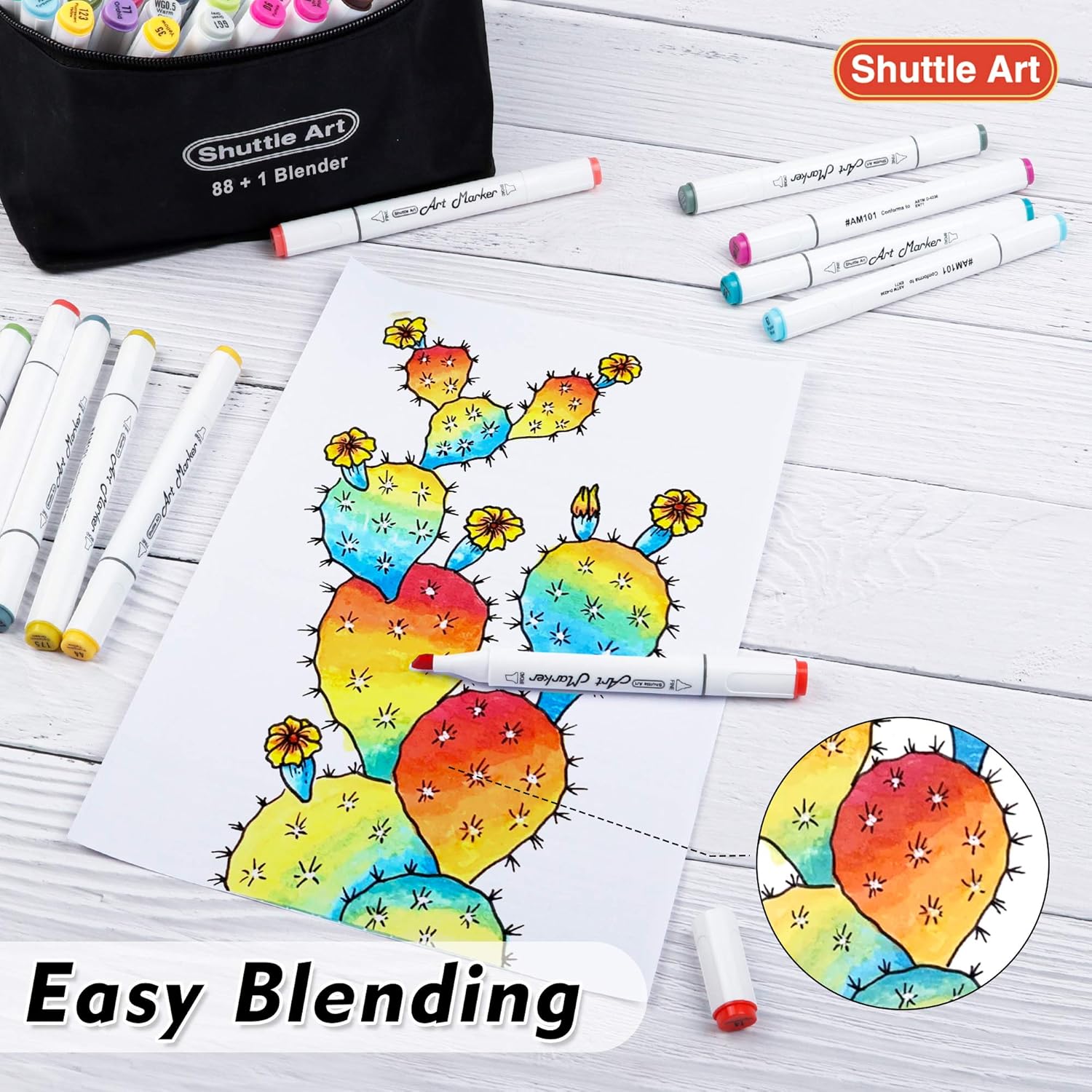 Shuttle Art 88 Colors Dual Tip Alcohol Based Art Markers, 88 Colors plus 1 Blender Permanent Marker Pens Highlighters with Case Perfect for Illustration Adult Coloring Sketching and Card Making