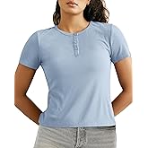 BAMBOO COOL Womens Henley T Shirts Short Sleeve Slim-Fit Tees Tops for Women Trendy Fashion Blouse