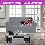 SAMSTEX 3 Seater Sofa Cover Light Grey 1-Piece Stretch Knit Slipcover view 3