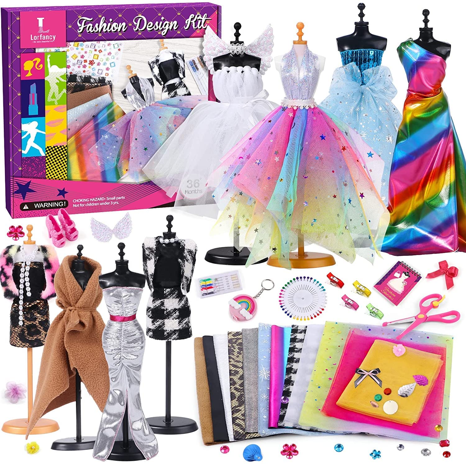 Fashion Design Set for Girls - Kids Designer Kit with Mannequin, Sketchbook, Scissors, Fabric, Accessories & Creative Arts Crafts