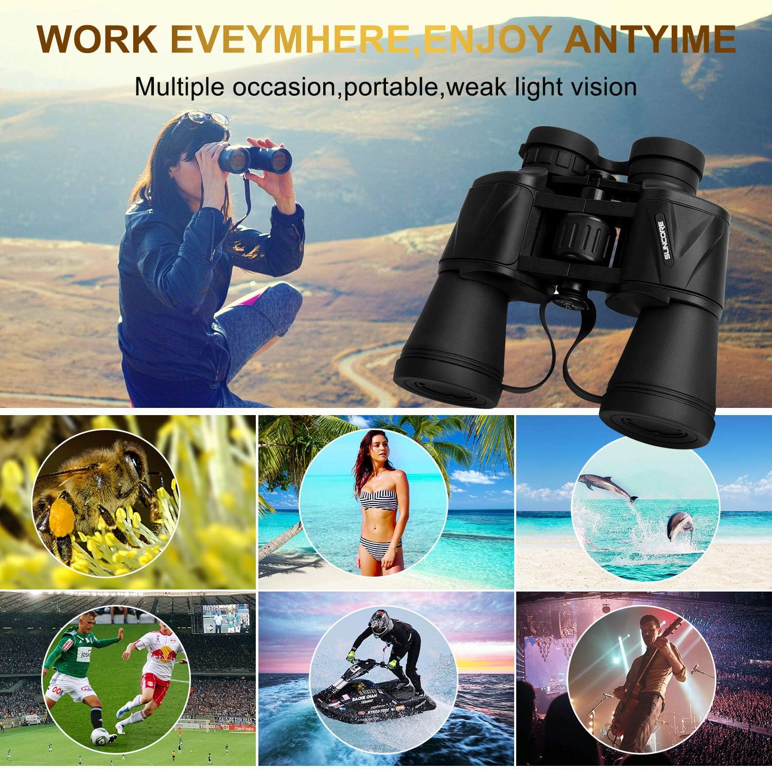 20 x 50 Binoculars for Adults, HD Professional Roof Prism Binoculars for Bird Watching Travel Stargazing Hunting Concerts Sports-BAK4 Prism FMC Lens-with Smartphone Adapter Strap Carrying Case : Camera & Photo