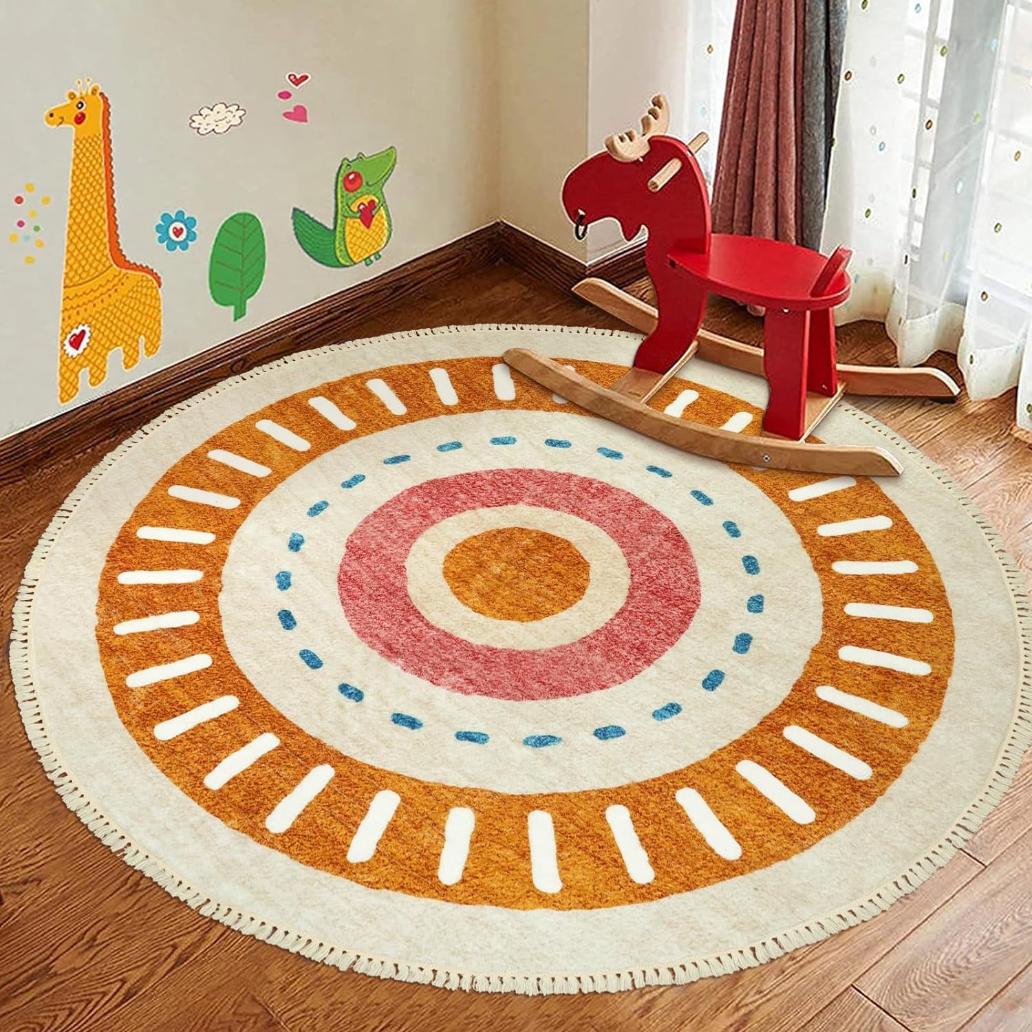 Photo 1 of Lukinbox Boho Round Kids Rug - 6ft Sun Washable Nursery Area Rug for Living Room, Super Soft Non-Slip Circle Playroom Rugs, Colorful Rainbow Circular Rugs for Bedroom Dinning Room