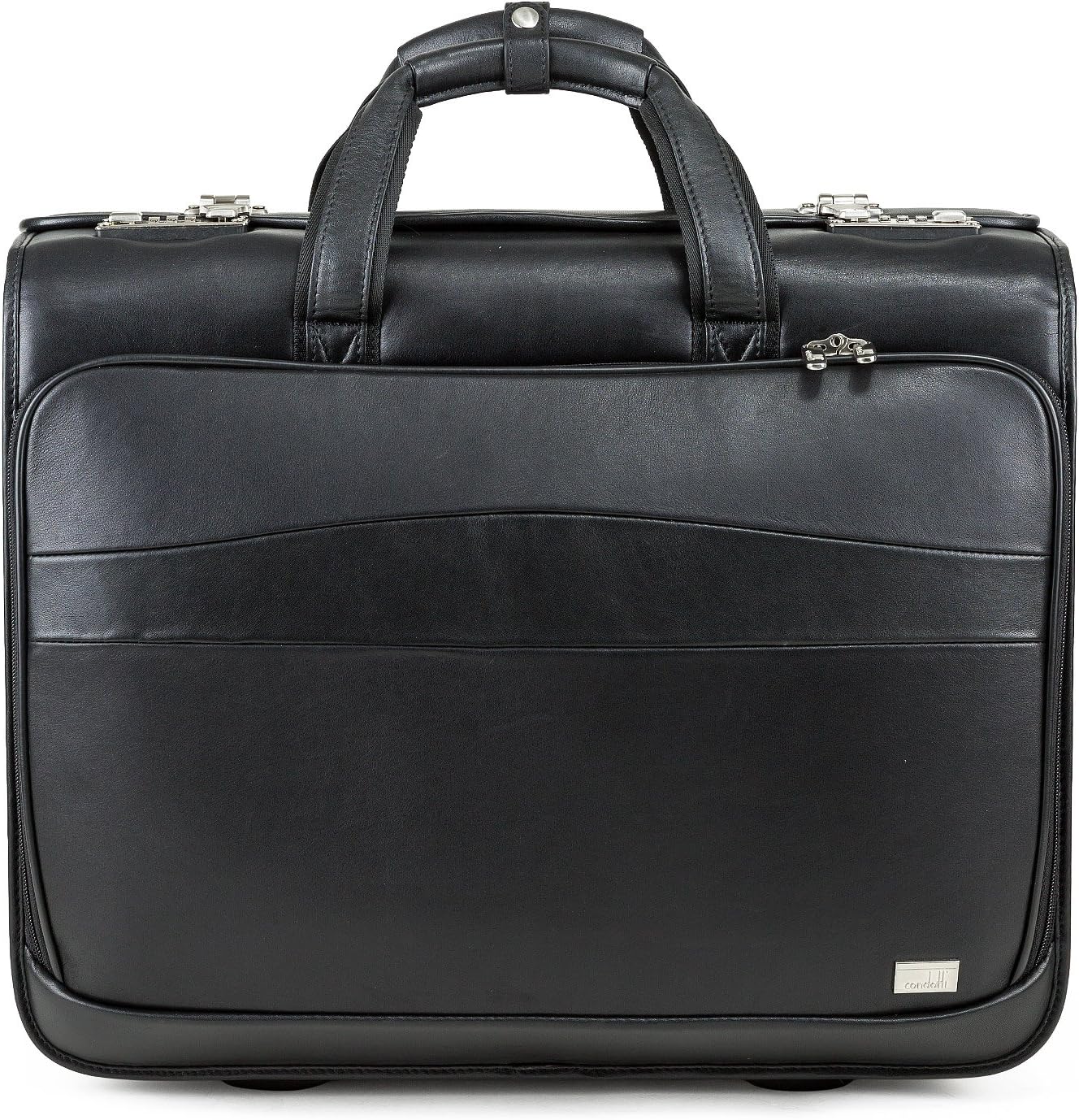 Soft Leather Pilot Case on Wheels (Black)