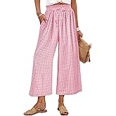 ANRABESS Womens Striped Gingham Palazzo Capri Pants Pajama Wide Leg Lounge Trousers Plaid Cute Crop PJ Bottoms with Pockets
