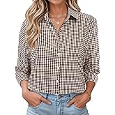 LOMON Womens Long Sleeve Button Down Shirts Casual Loose Fit Cotton Collared Blouses