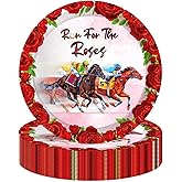 Jajajuegos 24Pcs Horse Racing Party Plates - 9 Inch Run for The Roses Horse Design Paper Plates Derby Day Party Decorations for Equestrian Enthusiasts Theme Birthdays, Derby Day Racing Decorations