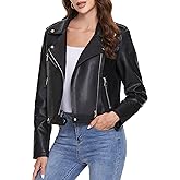 Fahsyee Women's Faux Leather Jackets, Zip Up Motorcycle Short PU Moto Biker Outwear Fitted Slim Coat