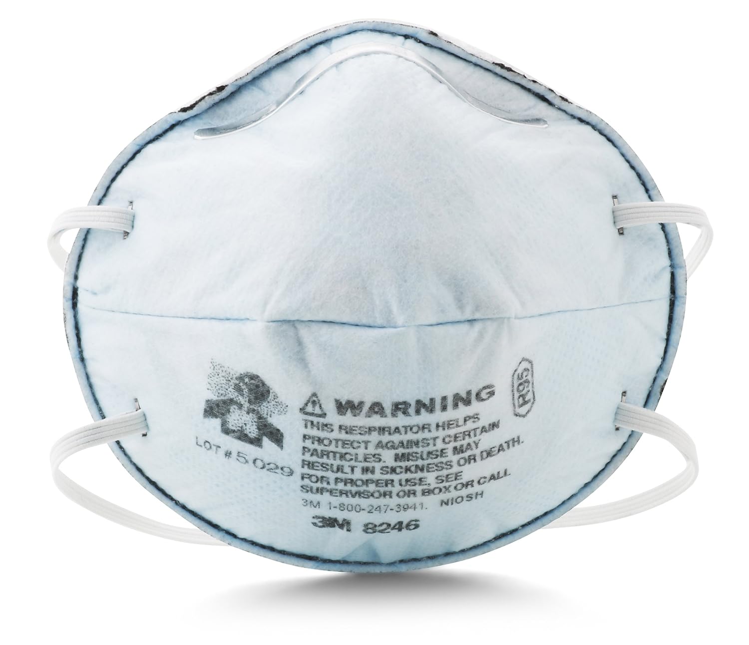 3M Standard R95 8246 Disposable Particulate Respirator With Adjustable Nose Clip - Meets NIOSH And OSHA Standards (20 Each Per Box)