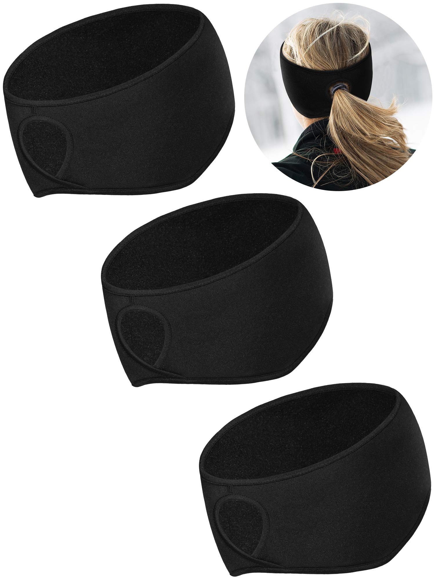 Tatuo 3 Pcs Fleece Ponytail Ear Warmers Headband Winter Running Headband Ear Muffs Ear Covers for Women Adult Outdoor Sports and Fitness Running Cycling Ski Cold Weather