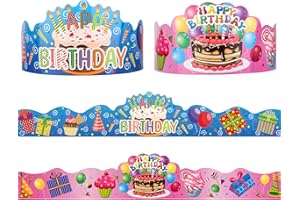 Waenerec 30 Pieces Birthday Crowns for Classroom Adjustable Cute Happy Birthday Hats Colorful Paper Birthday Crown for Kids