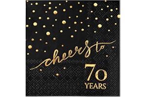100 Pack of 70th Birthday Napkins, Cheers to 70 Cocktail 5x5 Inches Party Paper Napkins for Birthday Decorations Wedding Anni