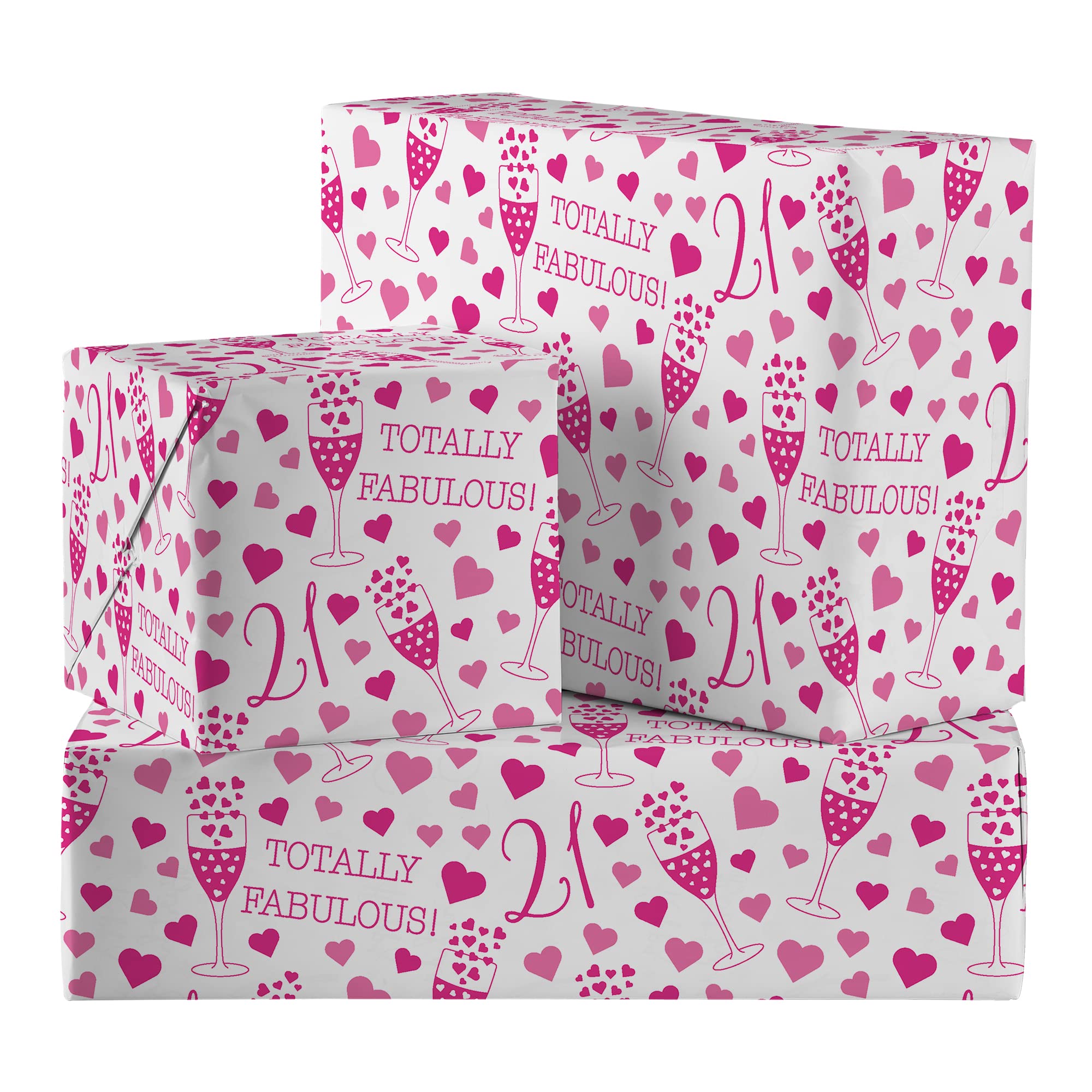Hunts England - 2 Sheets Of 21st Birthday Fabulous Luxury Wrapping Paper For Her - Includes 2 Gift Tags - Age 21 Female Folded Gift Wrap - Still Totally Fabulous Collection - Age Twenty One Gift Wrap
