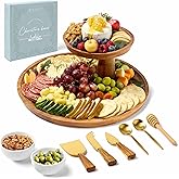 Grazerie Charcuterie Board Set - Round Acacia Cheese Board Tiered Tray Stand with Accessories - House Warming Gifts for New Home, Bridal Shower & Wedding Gift, Birthday Gifts for Women