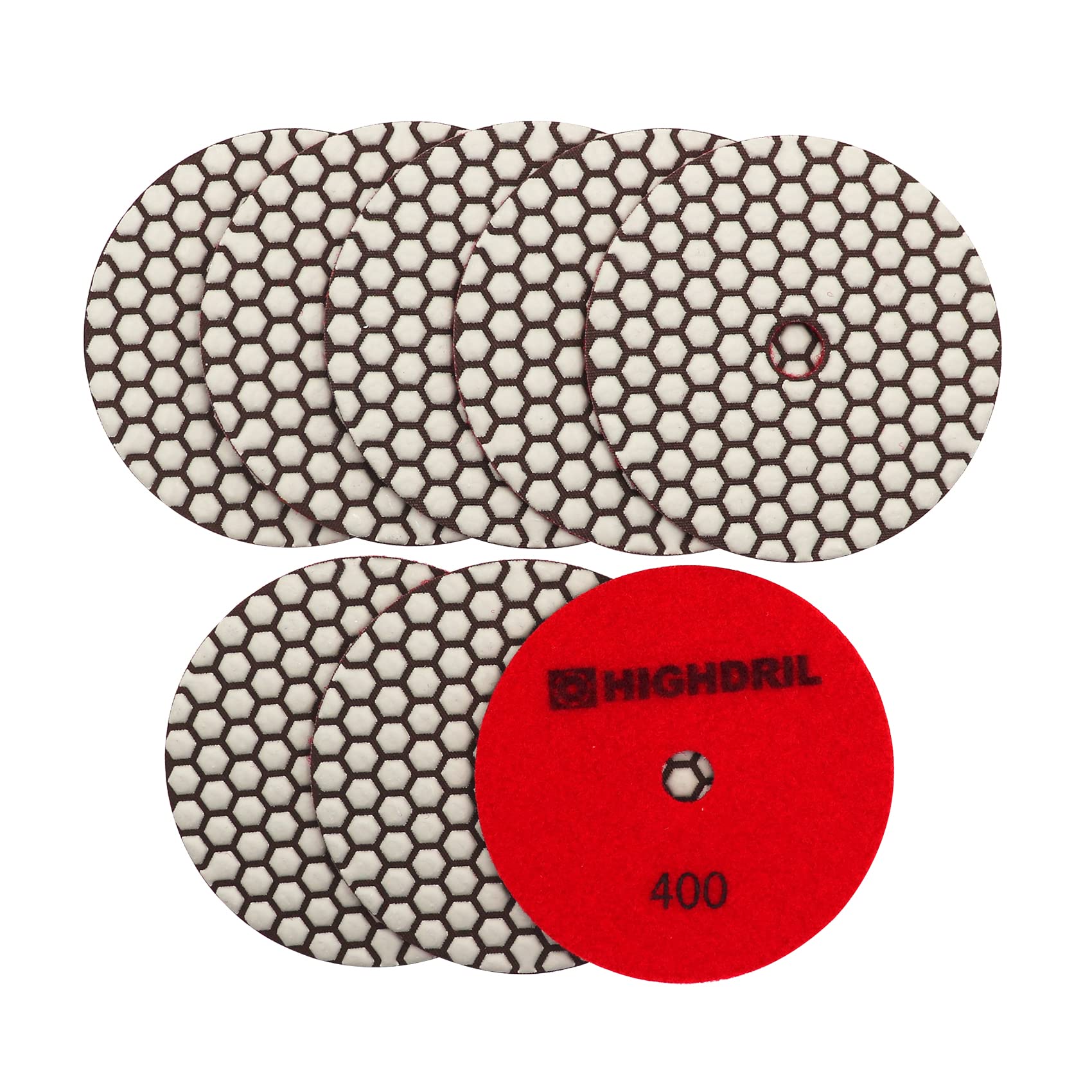 HIGHDRIL Dry Diamond Polishing Pad - 8PCS #400 Sanding Pads 125MM for Granite Stone Marble Floor Grinder Polish Pad Kit for Drill, Grinder, Polisher