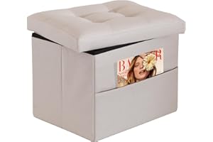 Hamgtrion Ottoman Storage Ottoman Collapsible Ottoman with Storage Foot Rest Small Ottoman with Side Pocket Foot Stools for Living Room Beige L17W13H13inches
