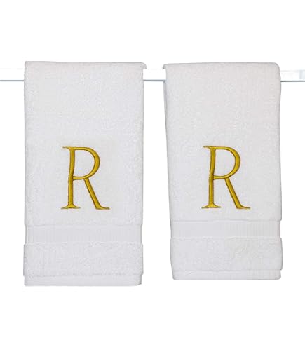 Avanti Linens Monogram Hand Towel - 100% Cotton, Embroidered Letter, White With Gray, 18x28 Inches