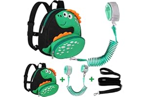 Accmor Toddler Backpack Harness with Safety Leash, Cute Dinosaur Harnesses with Kids Anti Lost Wrist Link, Mini Child Schoolbag with Wristband Tether Strap and Protection Leashes for Baby boys (Black)