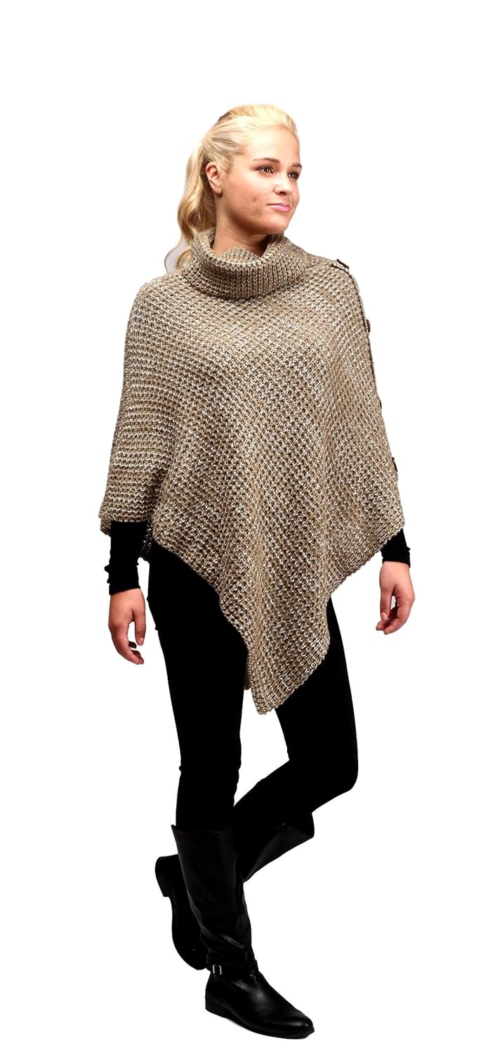 Solid Color Knit Sweater Turtleneck Poncho Shrug for Women