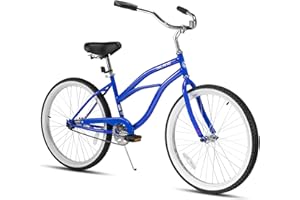 HH HILAND Hiland Beach Cruiser Bike for Adults, 24 26 inch Step-Through Frame Womens Bicycle, Single Speed City Bike Commuter Bicycle for Women, Rear Coaster Brakes, Black Blue Red