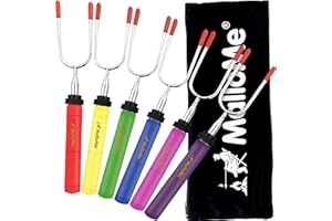 MalloMe Smores Sticks for Fire Pit -Rotating 34 inch Marshmallow Roasting Sticks Smores Kit Outdoor -Accessories for Campfire- Smore Skewers Hot Dog Fork, Camping Essentials Bonfire Gear Long (6 Pack)