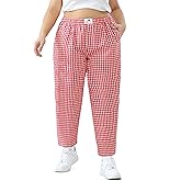 FOREYOND Plus Size Wide Leg Boxer Pants Womens Plaid Pajama Pants Y2K Gingham Lounge Pants Cute PJ Bottoms 1XL-6XL