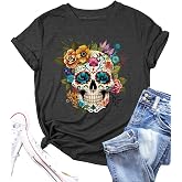Dia De Los Muertos Shirt Women Funny Day of The Dead Skulls T-Shirt Fall Sugar Skull Garphic Tees Spooky Season Tops