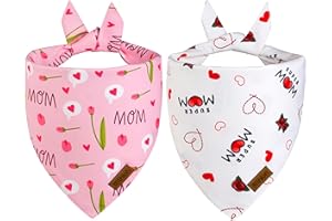 THLOH Mothers Day Dog Bandanas - 2 Pack Reversible Super Mom Pet Scarf for Boy and Girl | Premium Durable Fabric | Triangle I Love My Mom Bandana for Small Medium Large and Extra Large Dogs (Large)