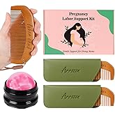2 Pcs Labor Comb &amp; Massage Roller Ball Kit, Hospital Bag Must Haves | PostPartum Home Delivery Essentials, Wooden Birth Comb Pain Relief Baby Shower Gifts for Mom