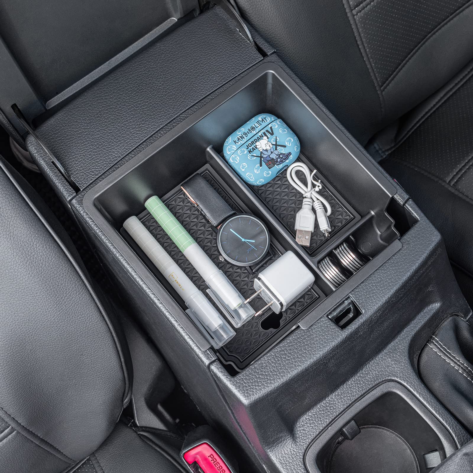 PIMCAR Organizer Per Console Centrale Hyundai Tucson (2022-2024) E Santa Cruz (2022-2024) – Vassoio Bracciolo Con Passacavo, Finitura Opaca