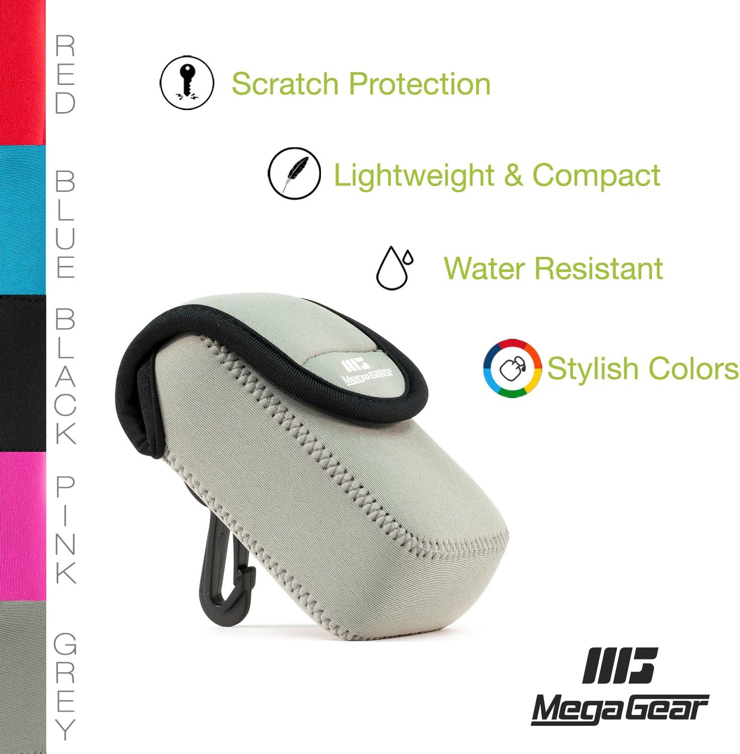 MegaGear MG780 Ultra Light Neoprene Case with Carabiner for Samsung WB35F/WB350F Camera - Grey - Image 5