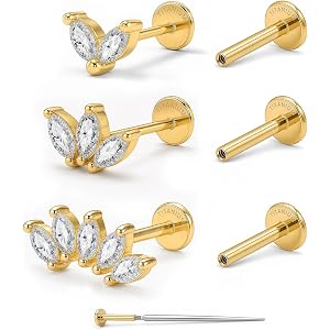 YACHY ASTM F136 G23 Titanium Flat Back Stud Earrings, Internally Threaded Screw-On Hypoallergenic Body Piercing Jewelry for E