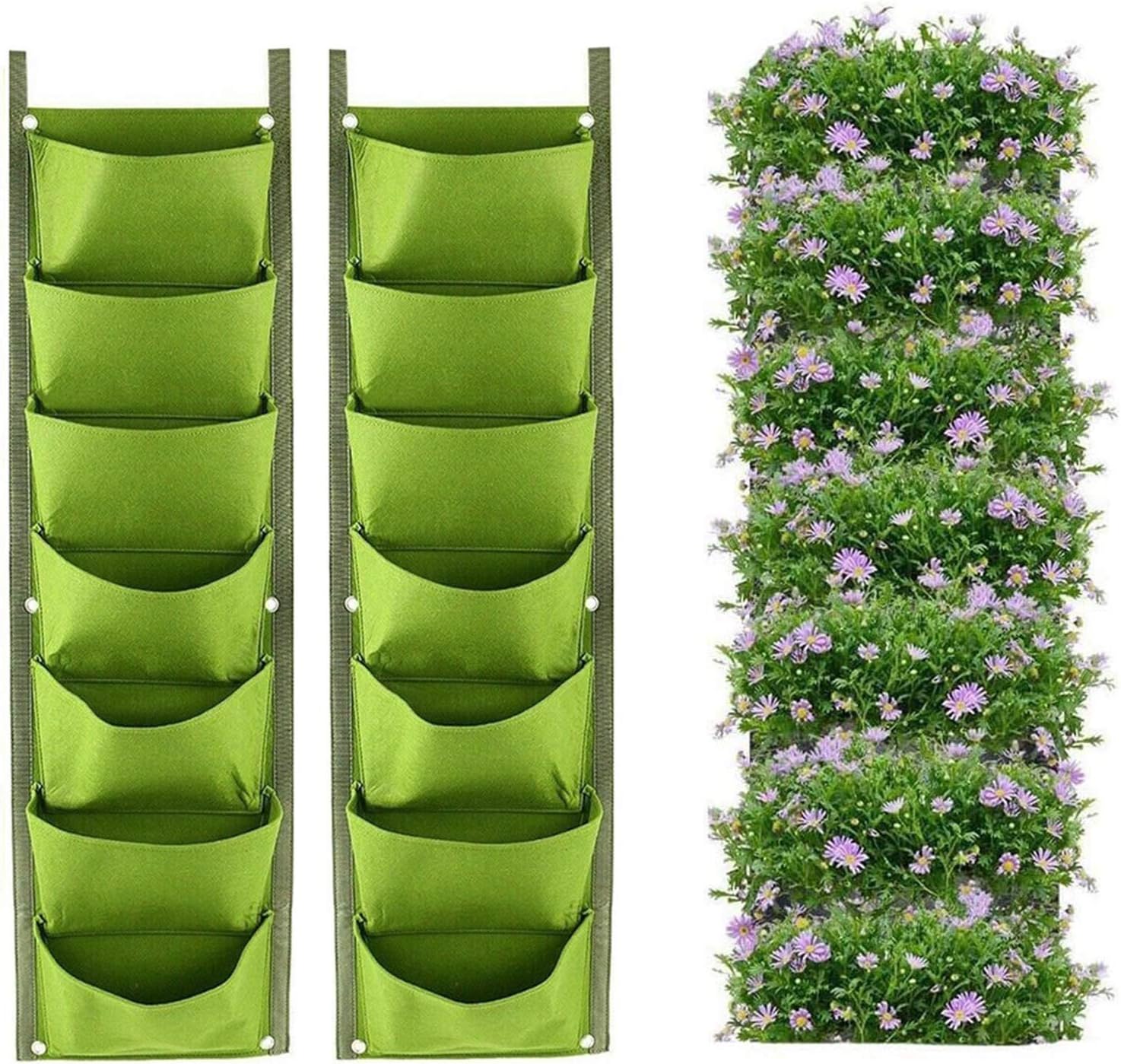 LITLANDSTAR Hanging Planter Bags, 2 Pack 7 Pocket Hanging Vertical Wall