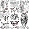 JEEFONNA 16 Sheets Halloween Temporary Tattoos for Joker for Suicide Squad, Perfect Halloween Tattoos for Harley Quinn, Costumes, Halloween Party Accessories and Cosplay for Harley Quinn (Men's)
