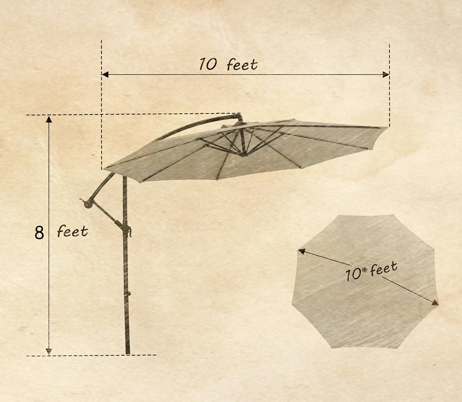 Patio Watcher 10ft Offset Cantilever Patio Umbrella Outdoor Market Hanging Umbrella With Crank Cross Base For Backyard Lawn And Pool Beige Garden Umbrellas