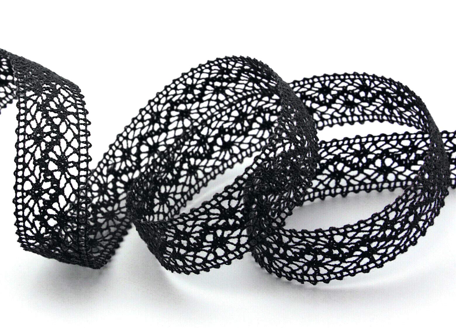 finemark Emma Lace Ribbon 15 m x 25 mm Black Sold by the Metre Lace Crochet Ribbon Cotton Blend Natural Look Decorative Ribbon Crochet Lace Trim