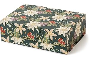 Soul & Lane Christmas Gift Box with Lid, 12.5" x 9.0" x 3.5", Christmas Magnetic Gift Box for Presents with Holiday Design and Sturdy Construction, Emerald Garden