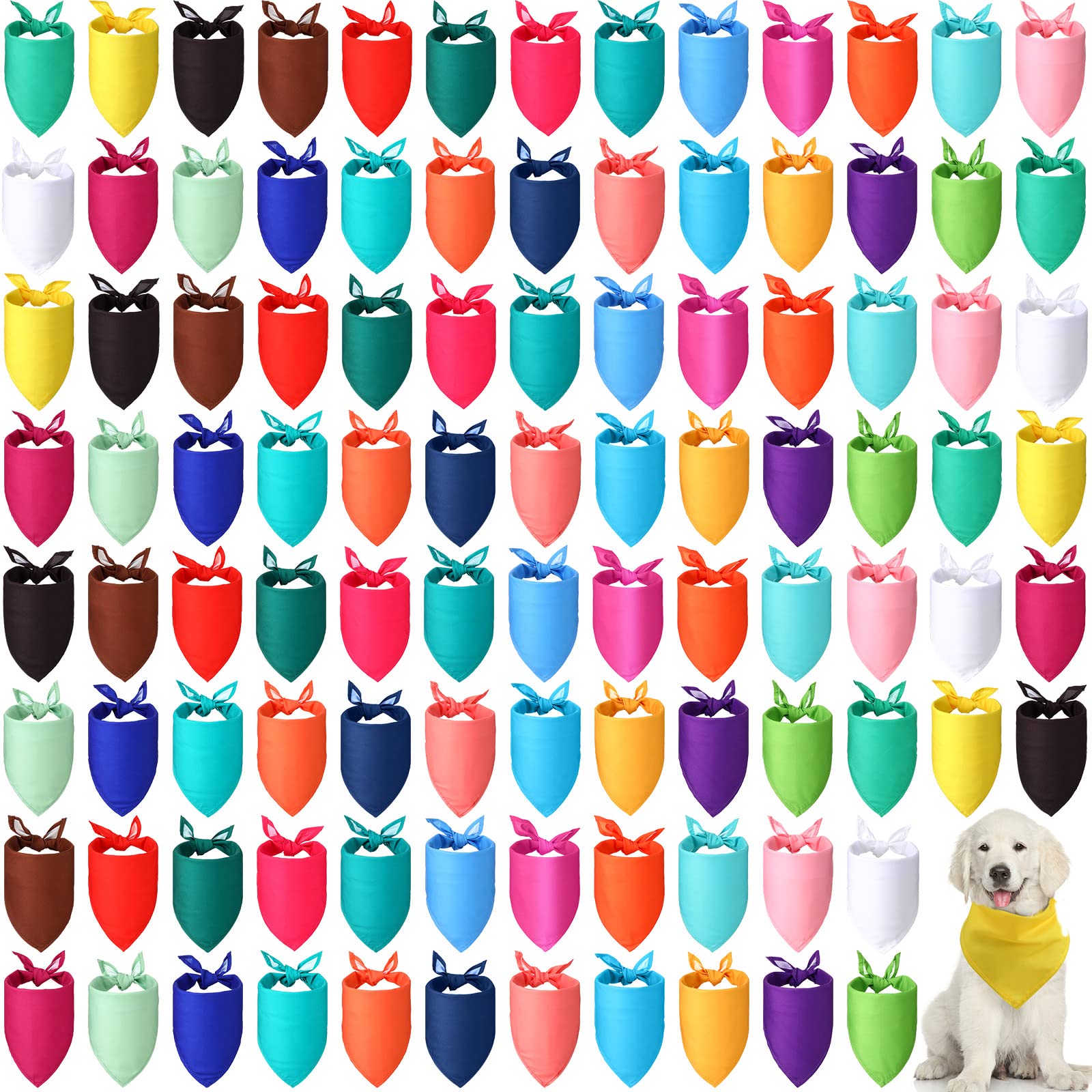 100 Pieces Plain Dog Bandanas - Bulk Triangle Bibs for Dogs, Puppies, Cats - Washable, Adjustable, DIY Heat Transfer Bandanas for Pets