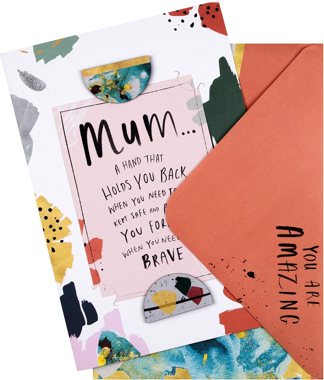 Hallmark Mothers Day Card for Mum With Keepsake Magnet, Funky Pattern Design, White, Pink, Green, Red - Image 3