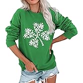YOPLANET Women's St Patrick's Day Shamrock Sweatshirt Irish Shirts Pullover Top Cute Long Sleeve Holiday Outfit & Gift