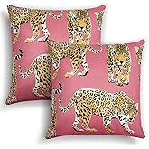Buryeah 2 Pcs Leopard Preppy Throw Pillow Covers 18 x 18 Inch Hot Pink Trendy Cheetah Print Tiger Couch Pillow Covers Fun Funky Preppy Room Decor for Couch Living Room Bedroom Decor