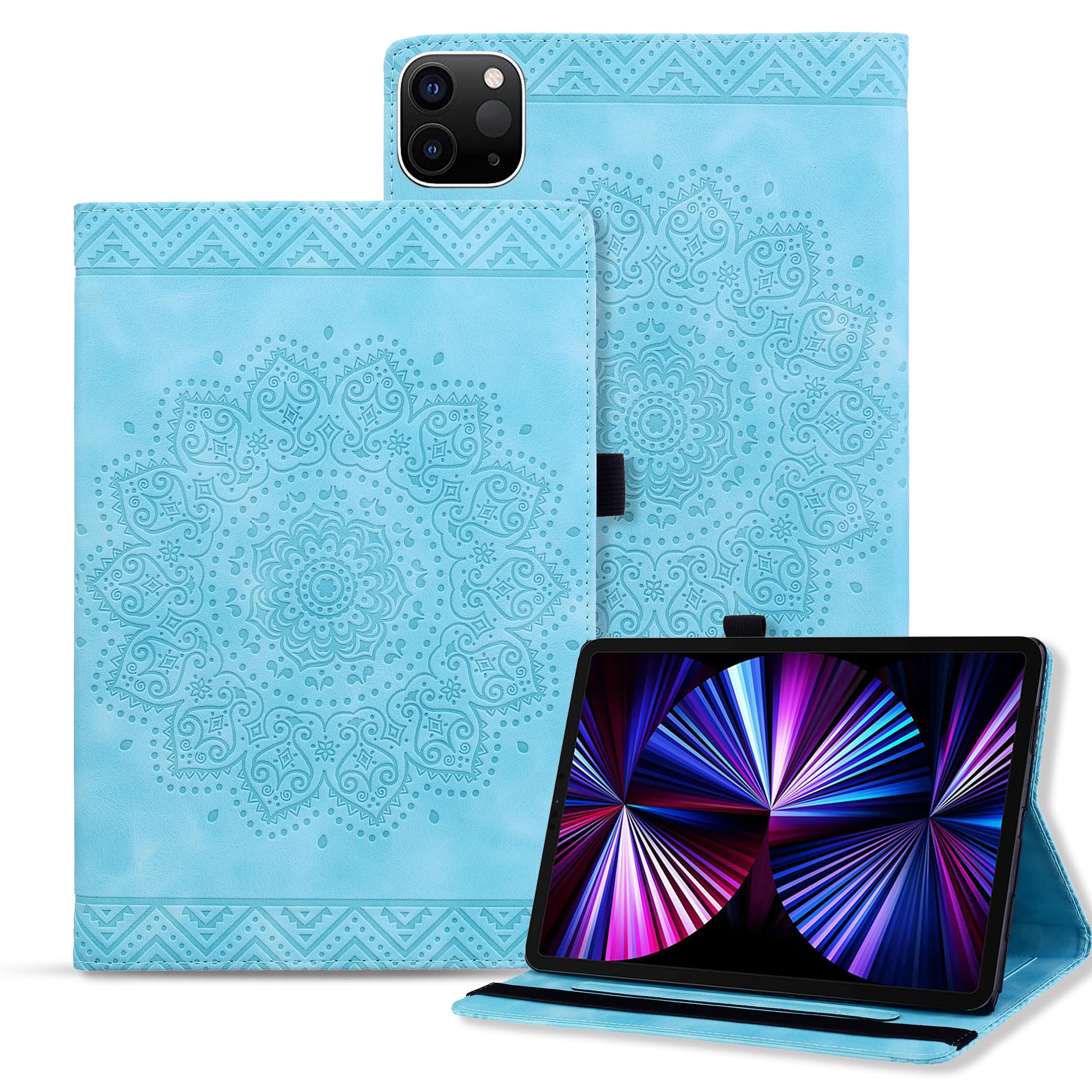 Rosbtib Tablet Case for iPad Pro 11 Inch All Model iPad Air 5/4 10.9 Inch PU - Leather Flip Protective Case Multifunction Stand Card Pockets Mandala Embossed Design iPad Pro 11" - Blue