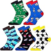 Belloxis Funny Athletic Socks 5 Pcs, Multi-Sport Design (Basketball, Baseball, Soccer, Hockey), Crew Socks for Boys Girl